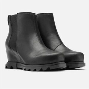 Sorel Joan Of Arctic Wedge III Chelsea Boot  Black Sea Salt Leather Size 9.5